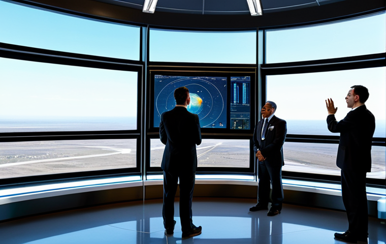 A diverse group of professional aerospace engineers and scientists, fully clothed in modest business casual attire, standing confidently in a high-tech mission control room. Large panoramic windows display a sleek, reusable rocket launching into a clear sky. The scene is lit with cinematic lighting, focusing on the innovation and triumph of modern space exploration. Professional photography, ultra-realistic, perfect anatomy, correct proportions, natural pose, well-formed hands, proper finger count, natural body proportions, high detail, sharp focus, vibrant colors, safe for work, appropriate content, family-friendly.