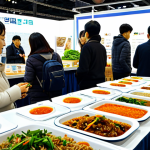 Sustainable Korean Cuisine**

"A brightly lit exhibition booth at the K-Food Messe, showcasing colorful vegan Korean dishes like Bibimbap and Bulgogi made with plant-based ingredients. Focus on fresh, organic produce and traditional Korean fermentation techniques. Include signage promoting sustainable farming practices and fair trade. People browsing the booth are diverse and casually dressed. Fully clothed, appropriate content, safe for work, professional food photography, perfect anatomy, natural proportions, modest display."

**