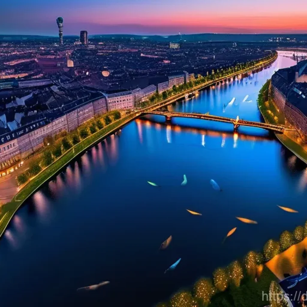 드론 라이트쇼 축제 - **Awe-Inspiring Drone Light Show over a German City:** A breathtaking, wide-angle shot of a vibrant ...