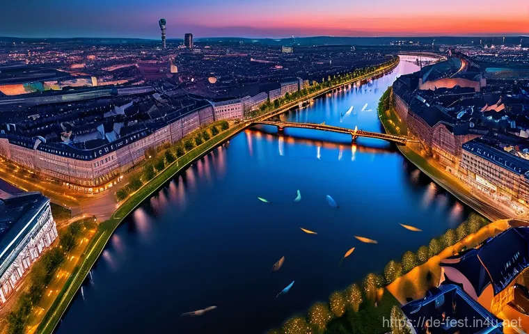 드론 라이트쇼 축제 - **Awe-Inspiring Drone Light Show over a German City:** A breathtaking, wide-angle shot of a vibrant ...