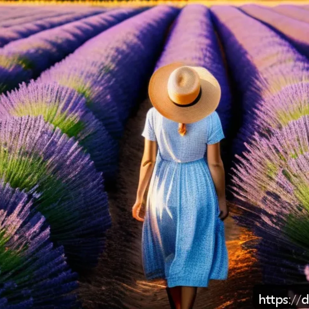 라벤더 농장 방문기 - A vast lavender field in the L&uuml;neburger Heide region during golden hour, with endless rows of vibran...
