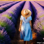Home 23 라벤더 농장 방문기 - A vast lavender field in the Lüneburger Heide region during golden hour, with endless rows of vibran...