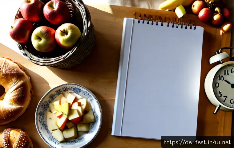 푸드 페스티벌 일정 - Photorealistic food festival planning scene in a cozy German kitchen, an open blank weekly planner b...